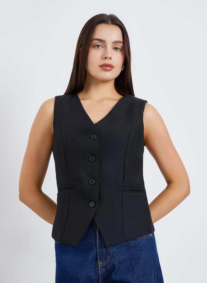 Styli Women Black Sleeveless Waistcoat